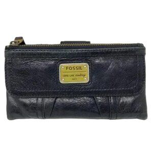 Fossil EMORY Long Live Vintage Bi Fold Black Leather Tab Wallet Clutch